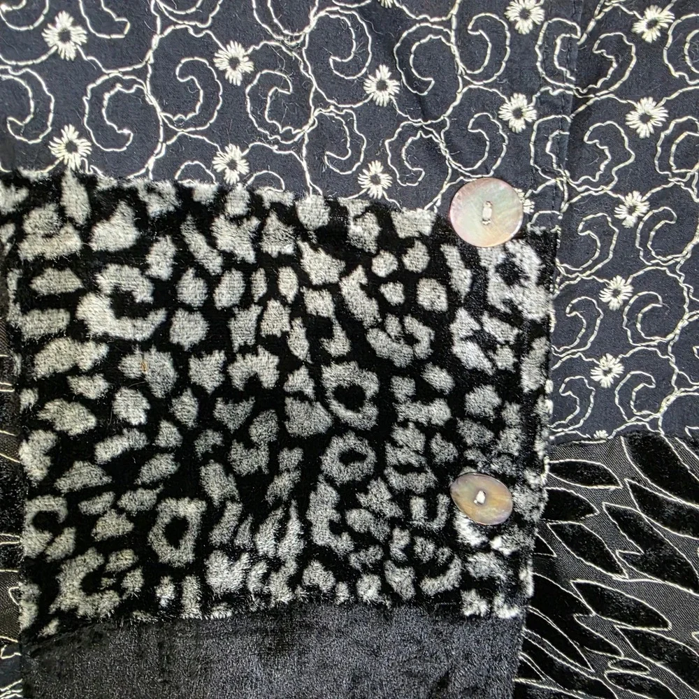 Multiples Women Jacket Patchwork Velvet Animal Print Artistic Blazer Size Small